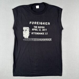 Vintage 70s Foreigner Sleeveless Shirt XL Black The Bayou Train Subway 1977